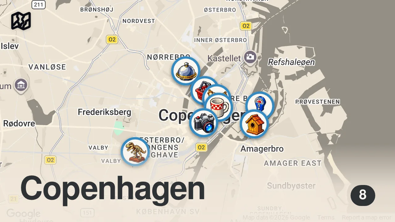 Map of 8 spots from TOP 10 COPENHAGEN DENMARK | Essential Travel Guide