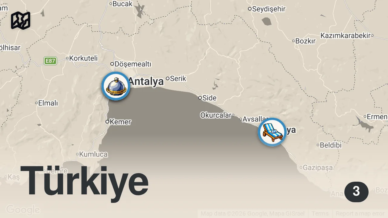 Map of 3 spots from ANA YEMEK 500-800 #shorts #yemek #antalya
