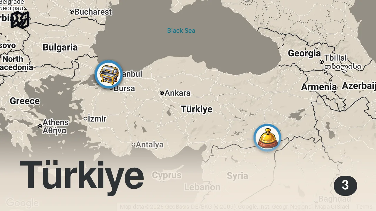 Map of 3 spots from FENOMENİM AMA BULAŞIK YIKIYORUM | BAHÇELİEVLER TURU