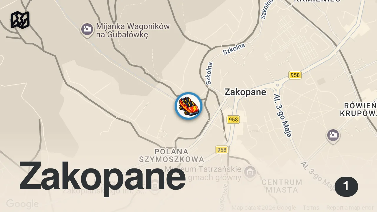 Map of 1 spot from بولندا زاكوباني و برامج الجبل الساحر جوباوفكا Gubałówka / الحلقة الرابعة