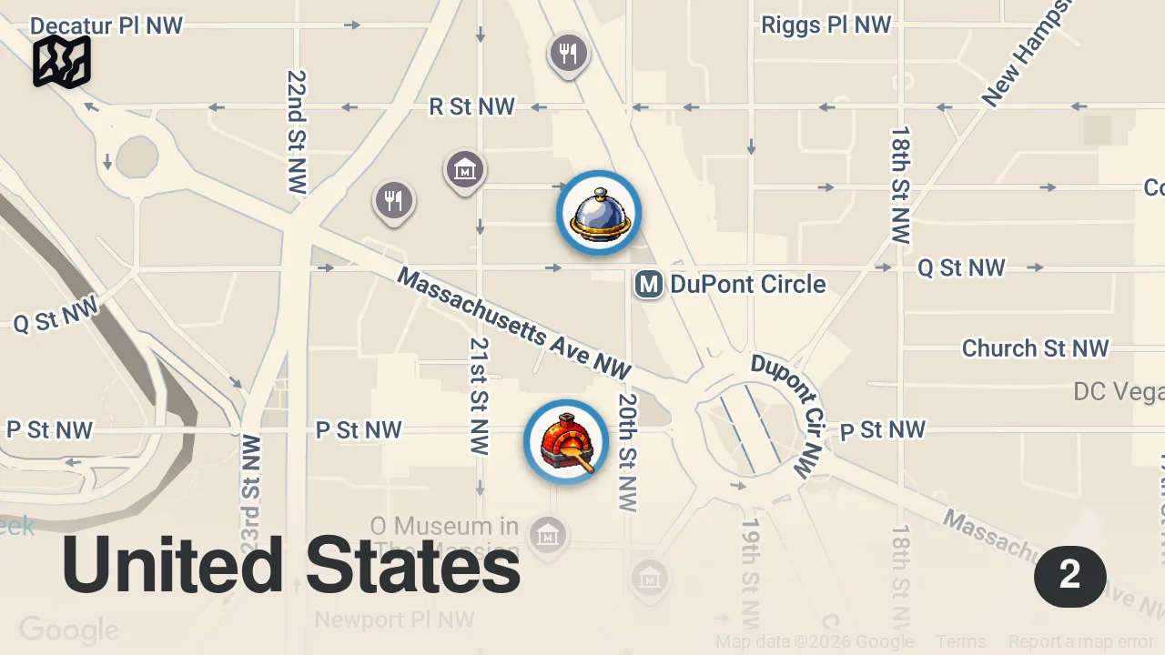 Map of 2 spots from Surprising Empty Restaurants With 100 Customers