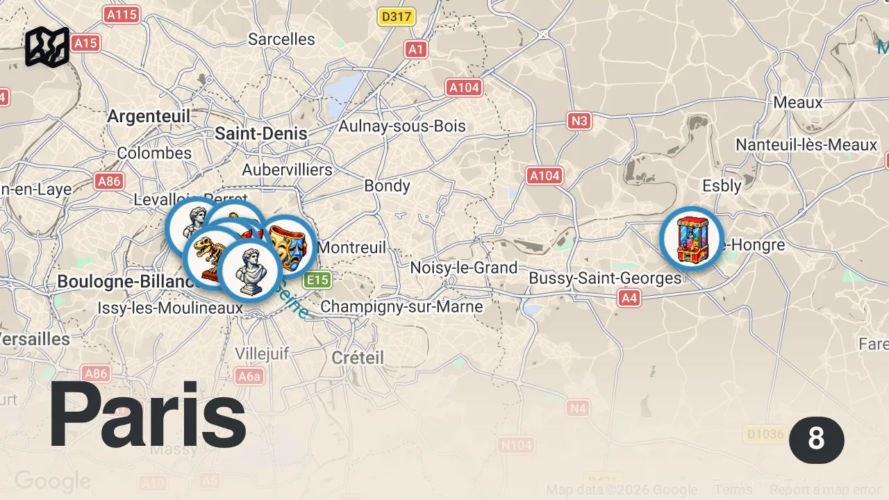 Map of 8 spots from BEST THINGS TO DO IN PARIS FOR FIRST TIMERS W/ MAP | 20+ Must-Dos, Hidden Gems & More!