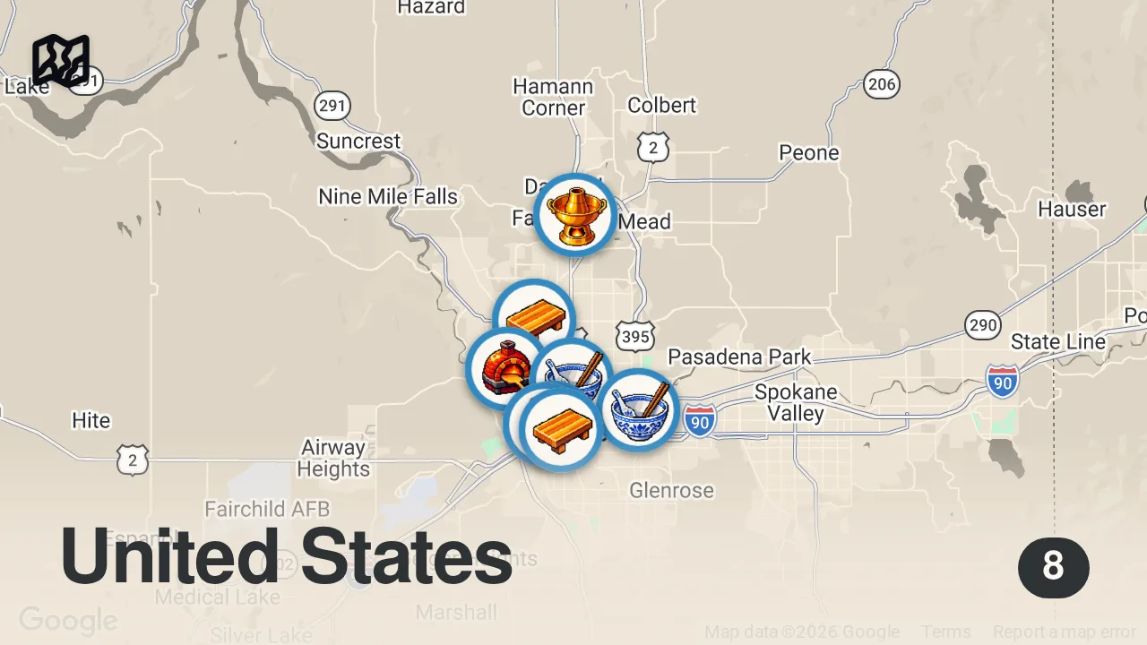 Map of 8 spots from 8 Best Chinese Food Restaurants in Spokane, Washington, USA