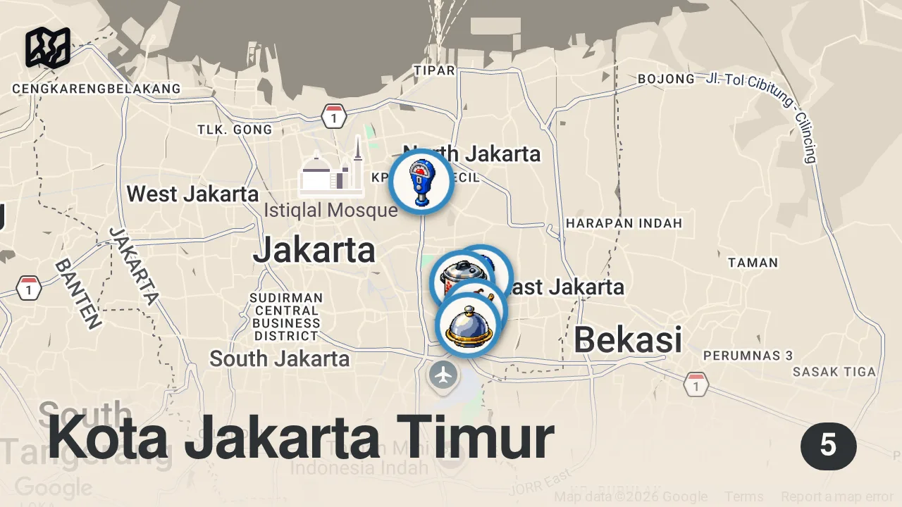 Map of 5 spots from Where Tourists don't go! Indonesian street food tour in JAKARTA