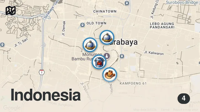 Map of Top 5 MUST-TRY Street Foods in Surabaya Indonesia!