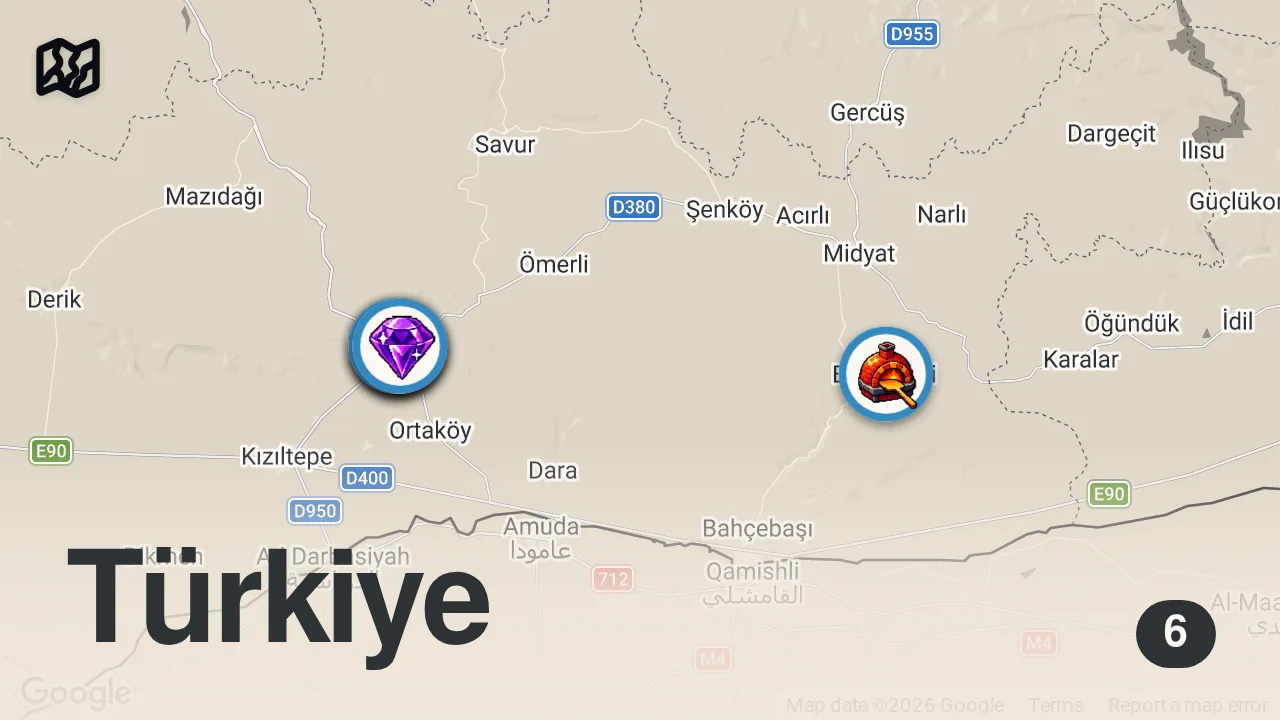Map of 6 spots from MARDİN'DE BİR GÜNDE NE YENİR ? HER ŞEYİ YEDİM!