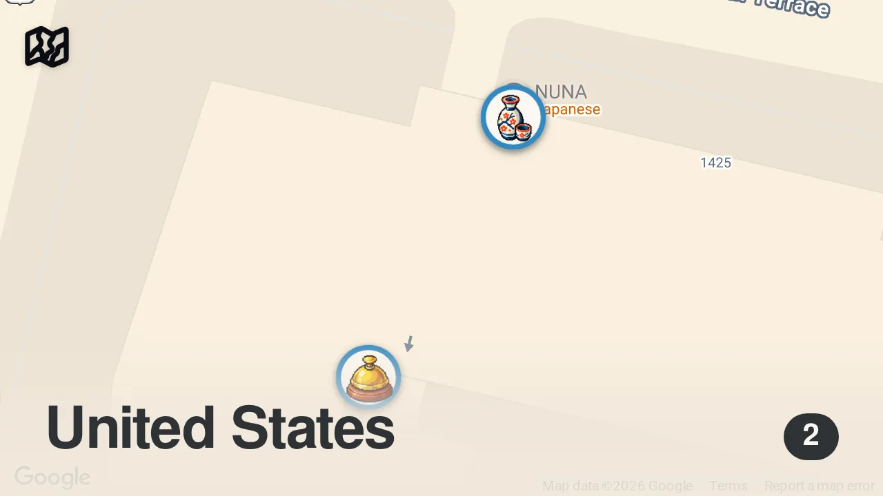 Map of 2 spots from Hidden gem Peruvian restaurant in 5-star Miami hotel