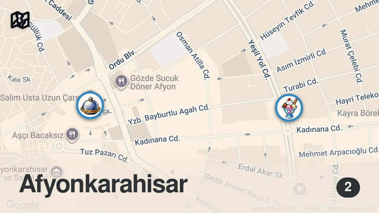Map of 2 spots from AFYON’DA HALKA SORDUM 😊