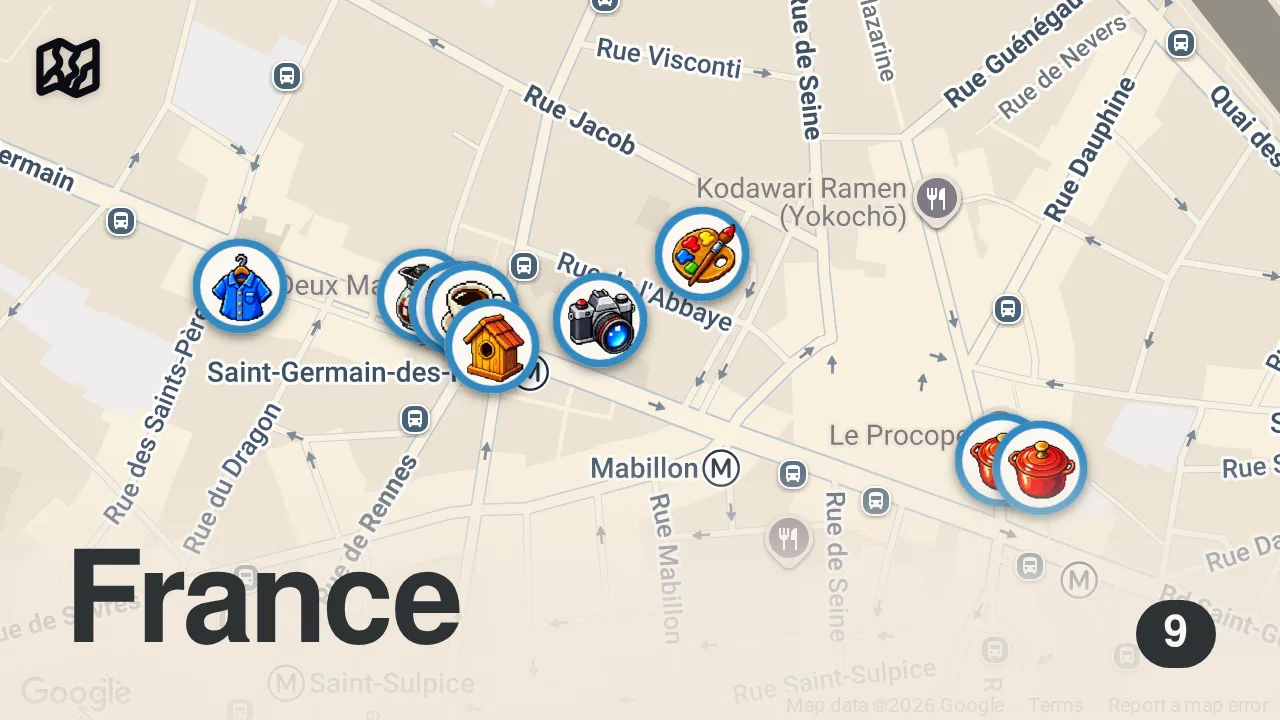 Map of 9 spots from Paris’ Most Luxurious Neighborhood (Saint-Germain-des-Prés)