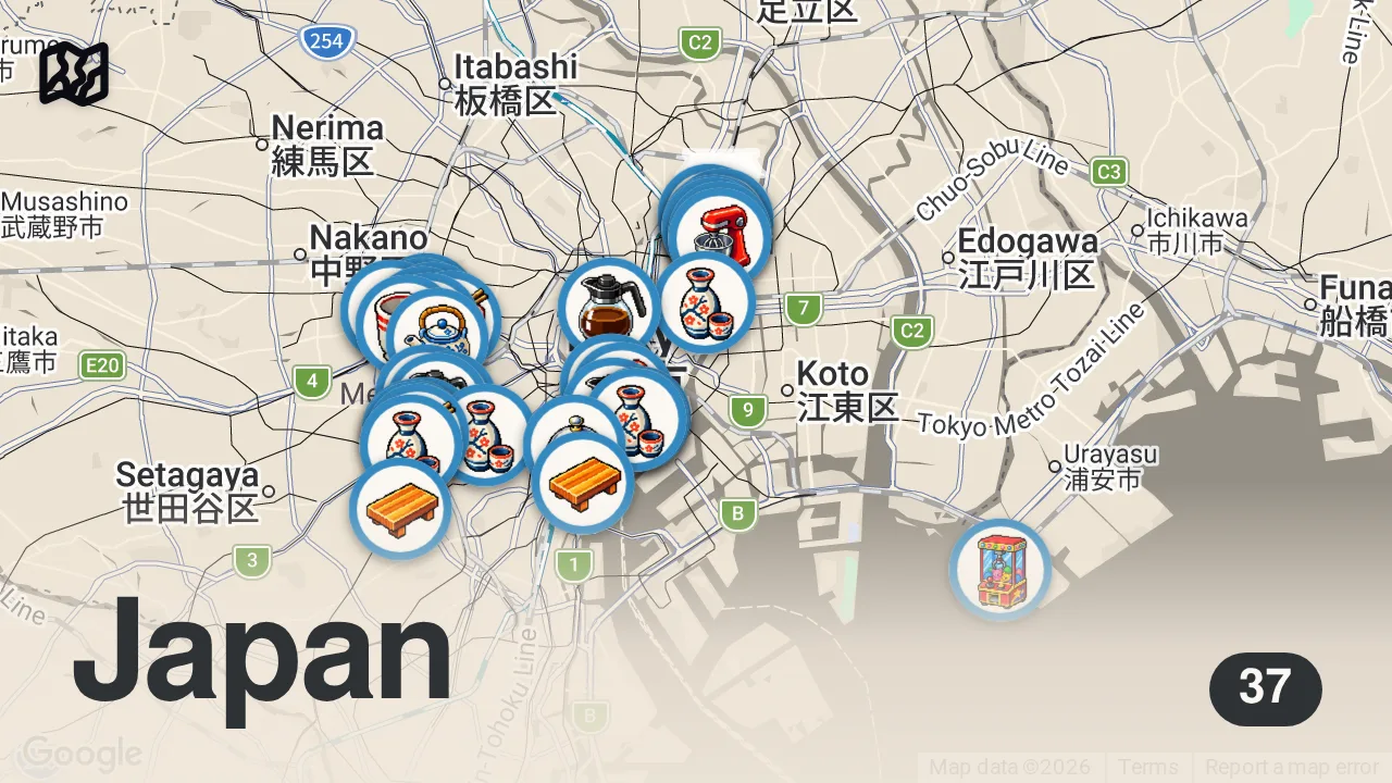 Map of 37 spots from TOKYO Food Guide | 40 Places to Eat & Drink (With Prices!)