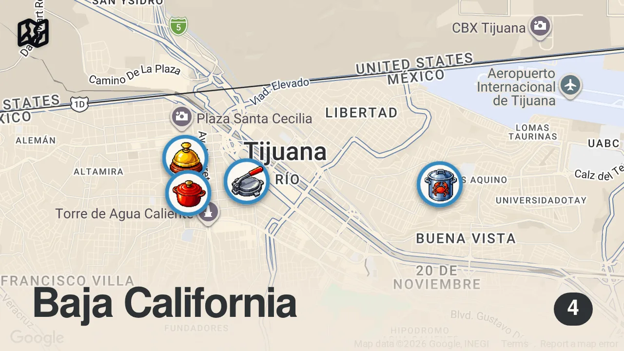Map of 4 spots from Mexican Street Food in Tijuana 🇲🇽 INSANE TACOS TOUR IN MEXICO 🌮(Part 2)