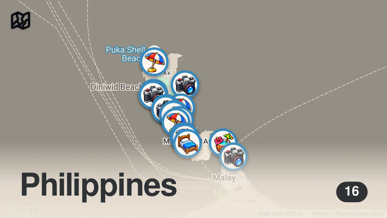 Map of 16 spots from The Ultimate Boracay Bucket List - 10 Things You CANNOT Miss! 🇵🇭