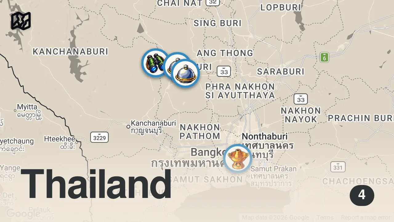 Map of 4 spots from Thai Street Food - EXTREME SPICY Jungle Curry!! 🌶️