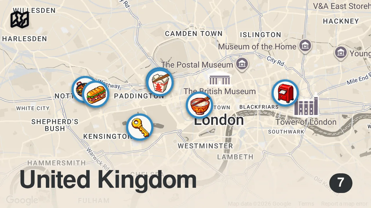 Map of 7 spots from I Tried Hidden Restaurants