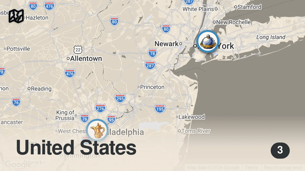 Map of 3 spots from THE NEVER ENDING TOP DISHES OF NYC PART 3