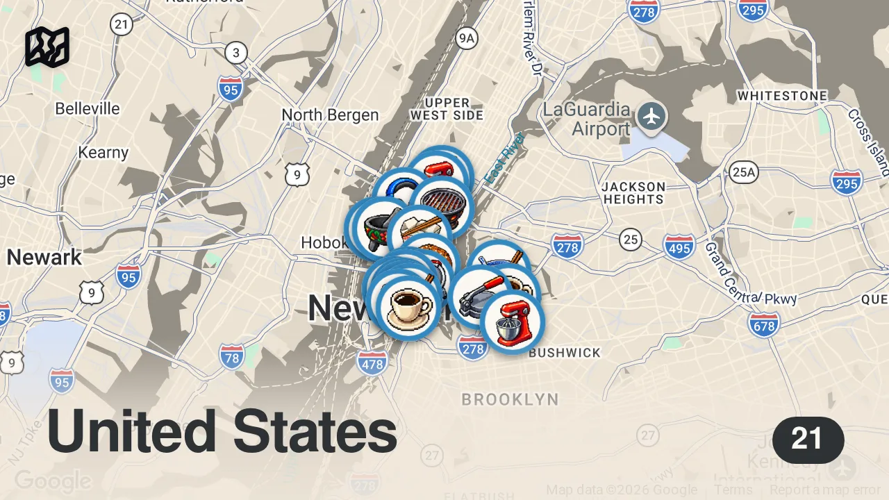 Map of 21 spots from 6 days in NYC | a Londoner's pov