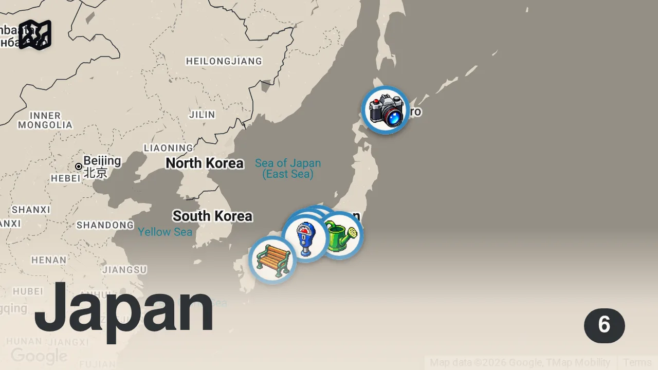 Map of 6 spots from まるで絵画のような日本の絶景6選 / 絵の中に迷い込んだような幻想的な風景 / 秘境や自然、人工物から偶然できた神秘的な池 /死ぬまでに行きたい絶景 / 旅行 観光 / 綺麗な景色
