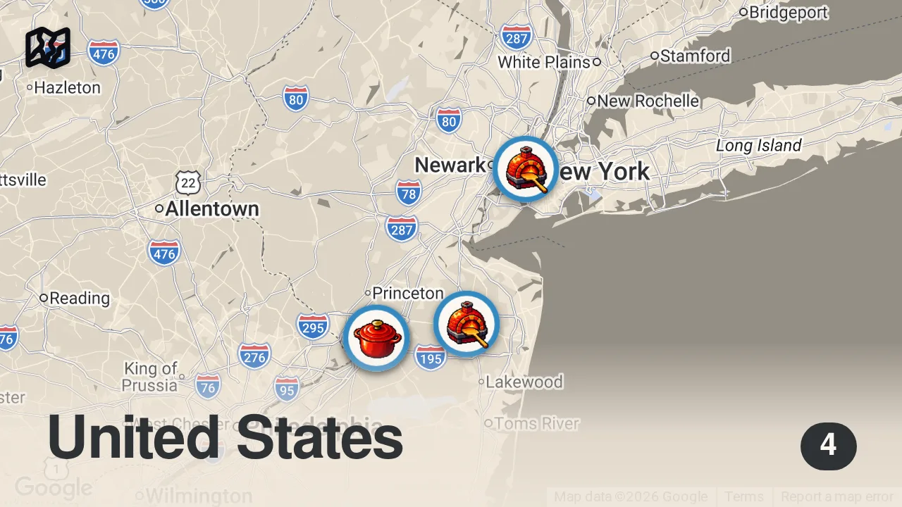 Map of 4 spots from 4 Best Pizzas in New Jersey aka the Best Pizza State