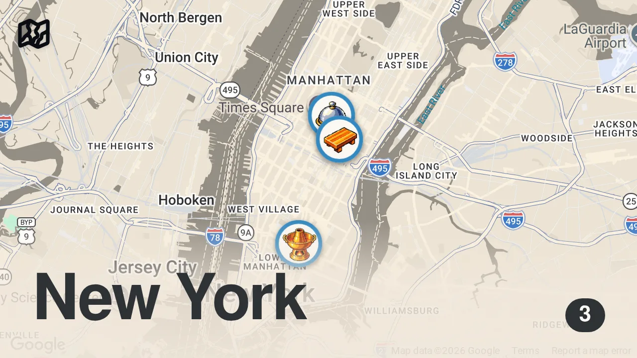 Map of 3 spots from A Pro Chef’s Guide to NYC’s Best Food | Where the Chefs Eat | Condé Nast Traveler