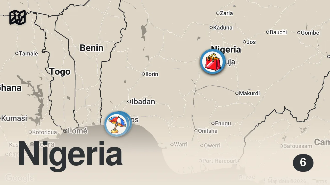 Map of 6 spots from Is Africa's Most Expensive Visa Country Worth The Visit? The First Impressions Of Nigeria, Abuja ๐ณ๐ฌ