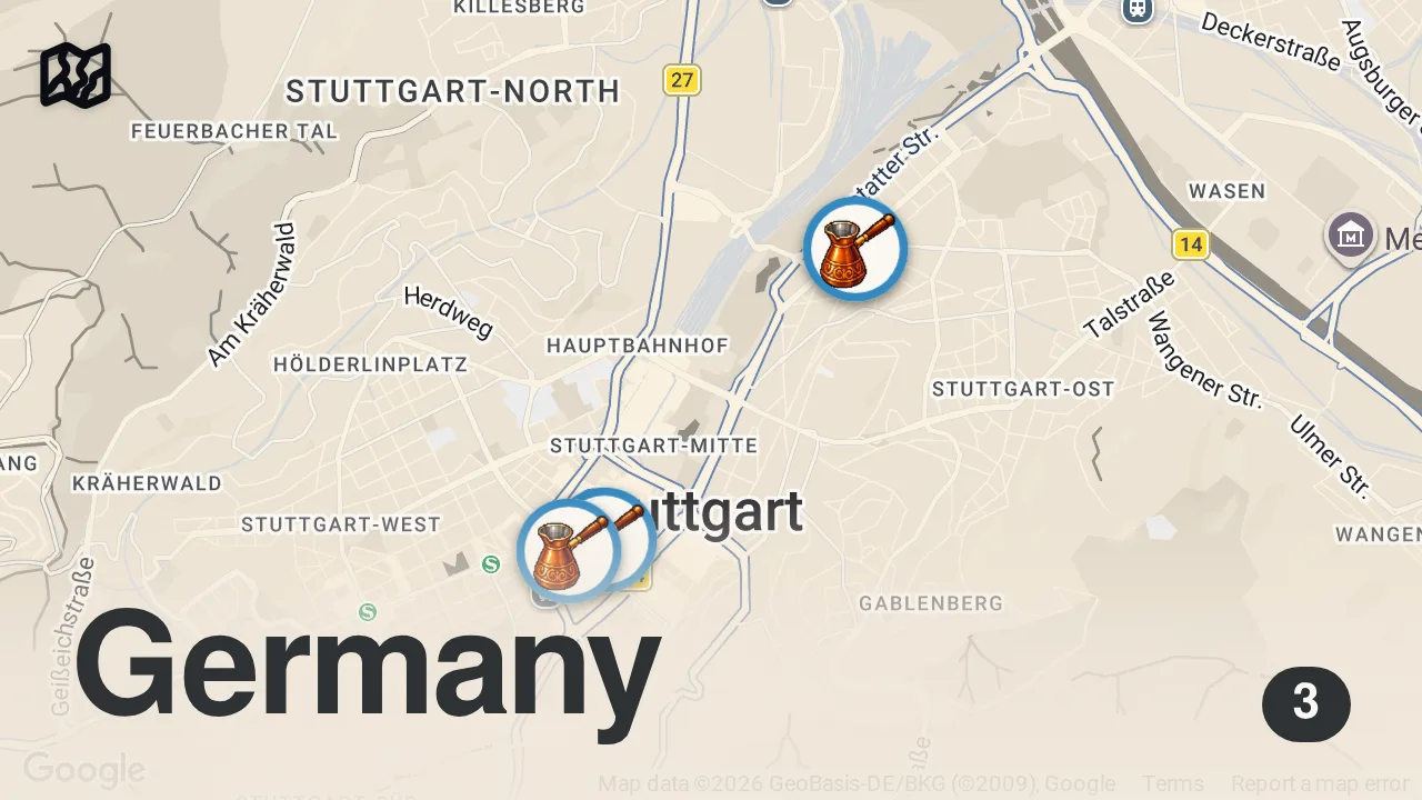 Map of 3 spots from Bester Döner? 🇩🇪 Stuttgart Check ✅ Deutschland #shorts #germany #food #tipps