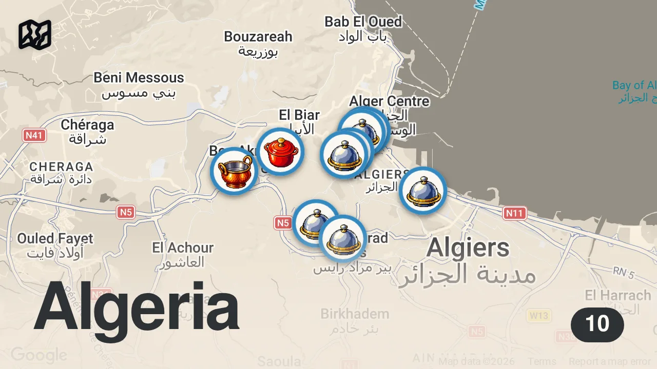 Map of 10 spots from Top 10 best Restaurants in Alger Centre, Algeria