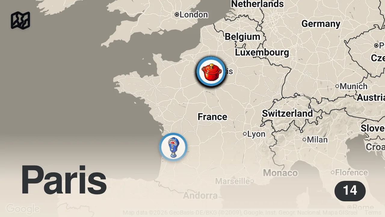 Map of 14 spots from FROM PARIS WITH LOVE PART DEUX: THE EXTENDED CUT