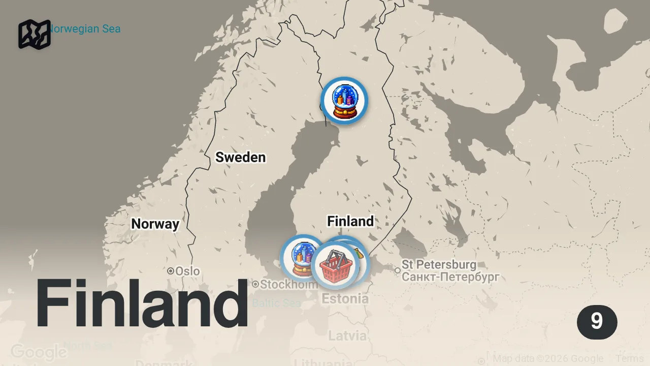 Map of 9 spots from Top 10 Best Places to Visit in Finland 2026 | Travel Guide
