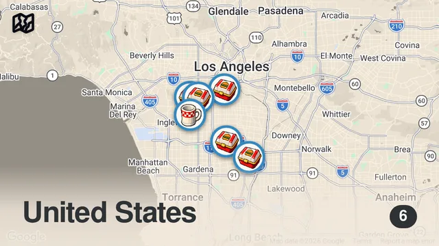 Map of Trying Dangerous Hood Burgers in LA