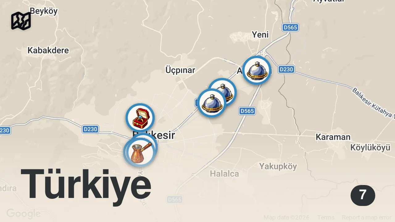 Map of 7 spots from BALIKESİR’İN GİZLİ LEZZETLERİ!