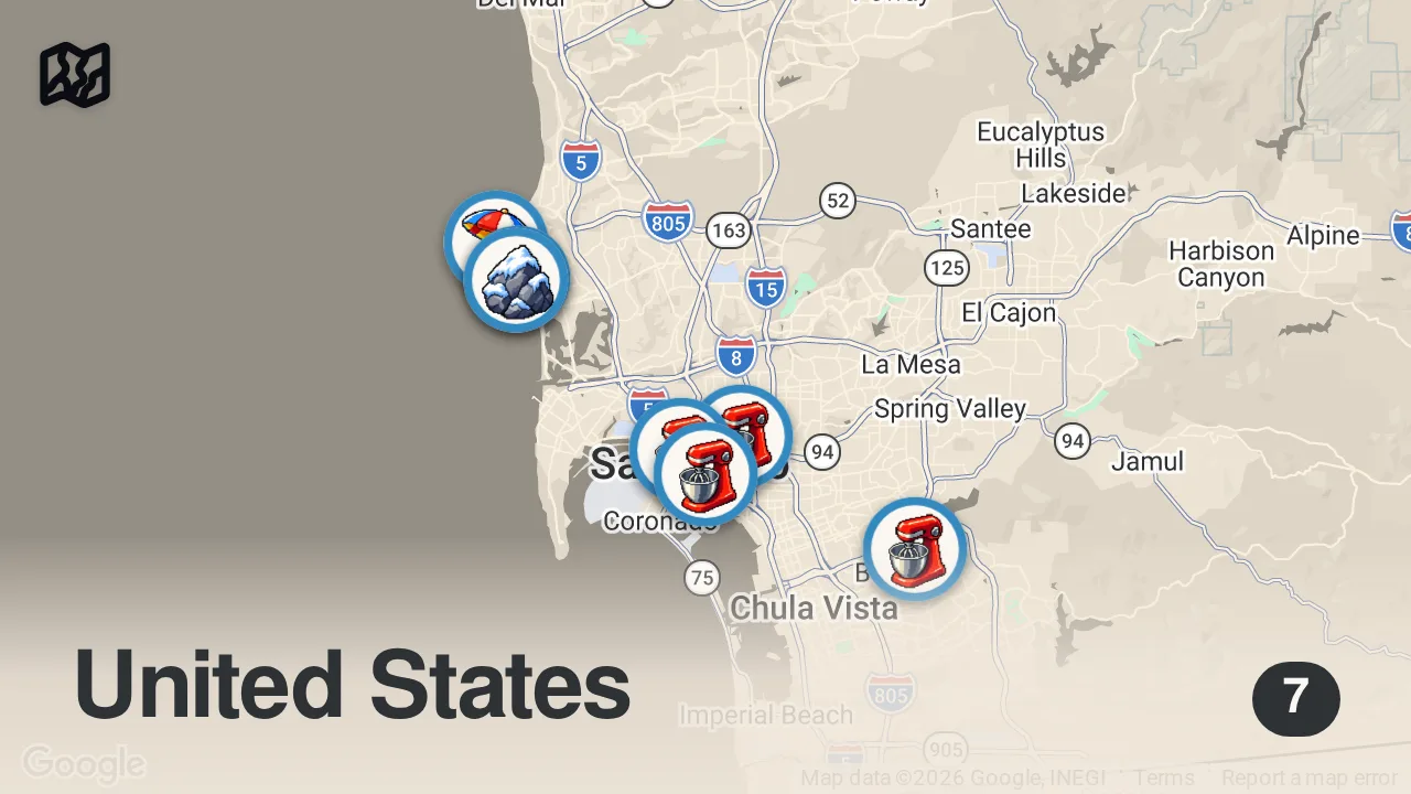 Map of 7 spots from I Tried the Best Bakeries in San Diego 🥐🤯