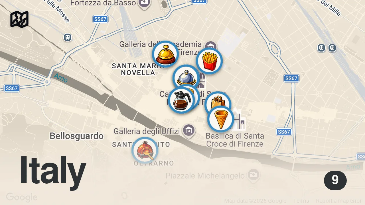 Map of 9 spots from FLORANSA’DA NE YENİR?