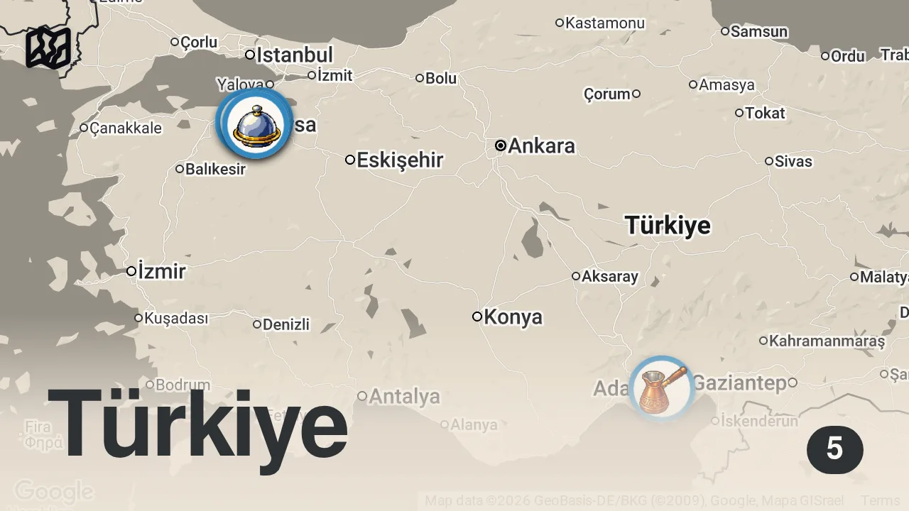 Map of 5 spots from BURSA GECE LEZZETLERİ! @gezentimsah