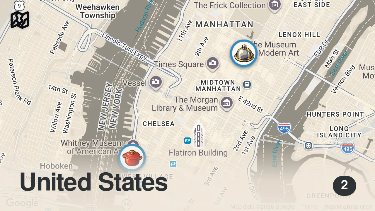Map of 2 spots from NYC's Most Famous Roast Chicken Took 50 Years to Perfect — Most-Ordered