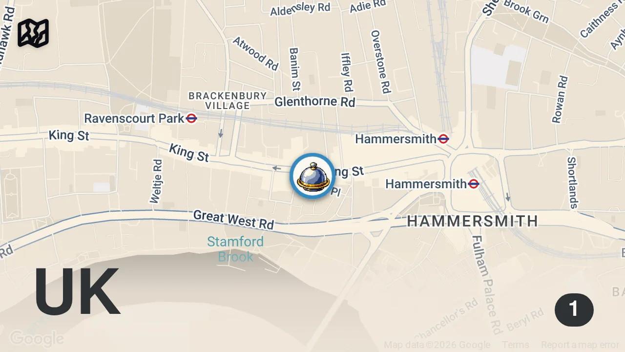 Map of 1 spot from MR T’s IN HAMMERSMITH #food #halalfood #foodie #butterchicken #pizza
