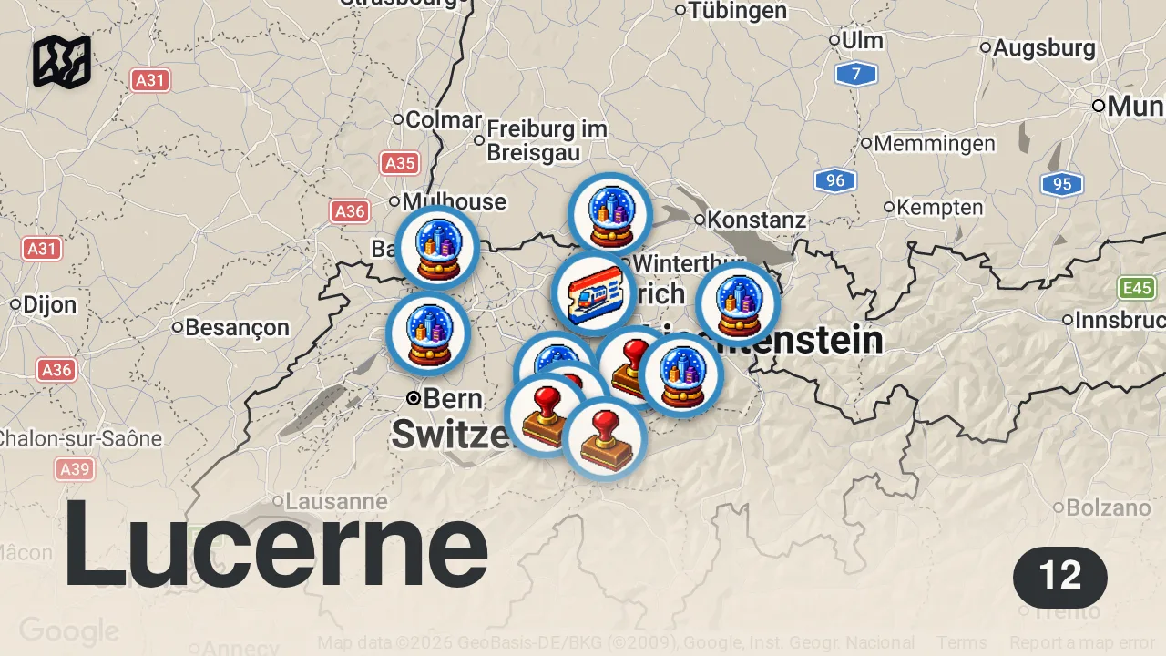 Map of 12 spots from Schweizer Spezialitäten, die du probiert haben solltest 🇨🇭😋 - Folge 1