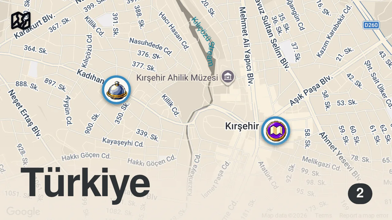 Map of 2 spots from Kırşehir Yemekleri Beklediğimden İyi Çıktı!