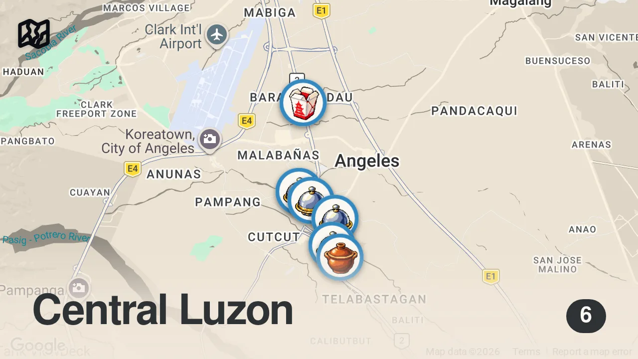 Map of 6 spots from Street Food in the Philippines Most FOOD-OBSESSED City!! (Pampanga) 🇵🇭