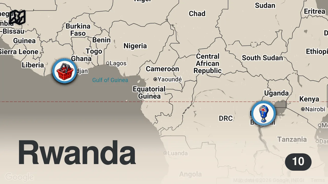Map of 10 spots from Abidjan vs Kigali: Quelle est la plus belle ville d'Afrique Francophone ?