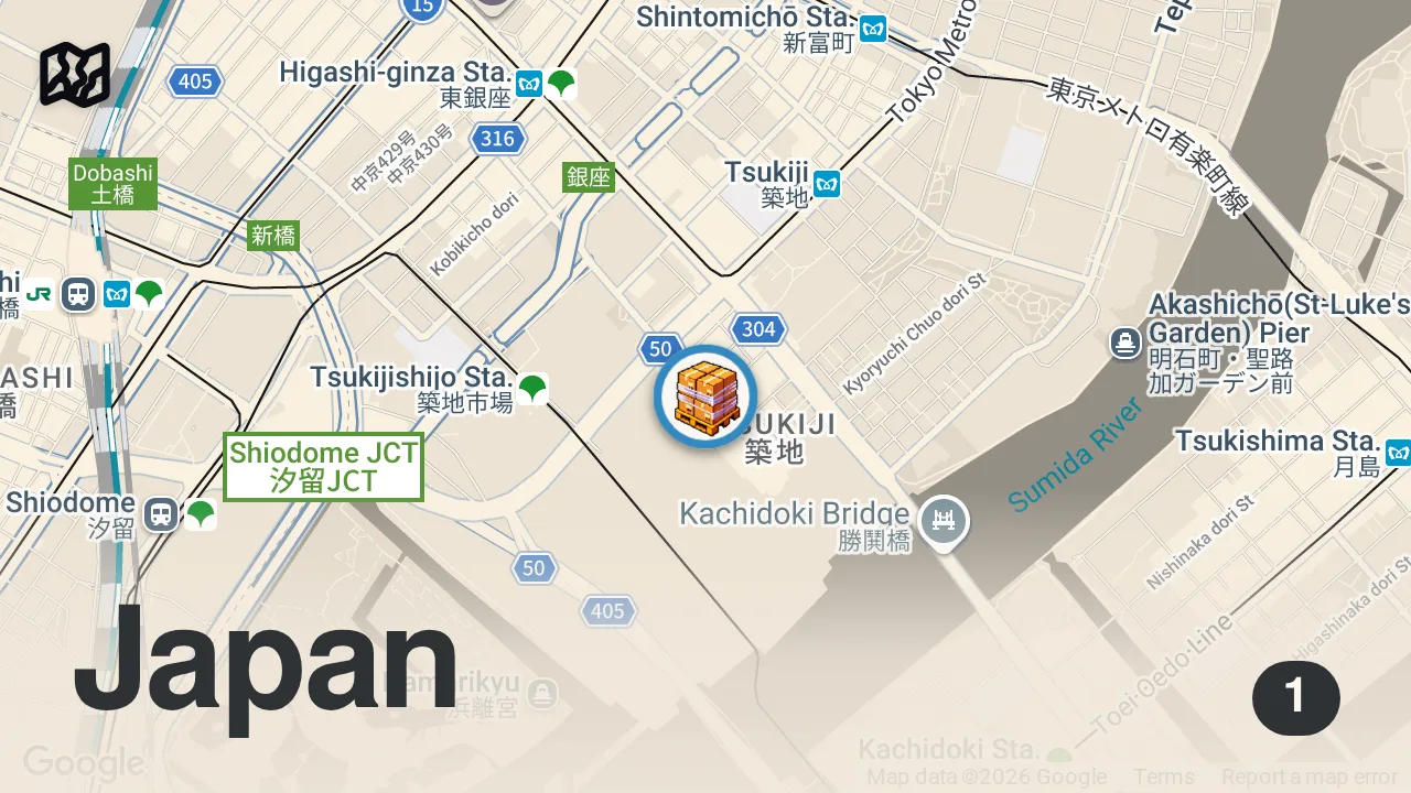 Map of 1 spot from Top 10 MUST EATS at the LEGEDARY Tsukiji FISH MARKET in Tokyo Japan (Ultimate Food Guide!)