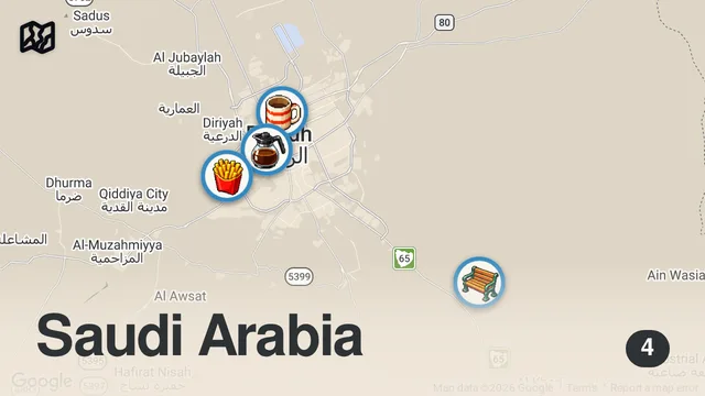 Map of The Ultimate SAUDI ARABIAN FOOD Tour in Riyadh!! 5 Best Restaurants You Can't Miss!