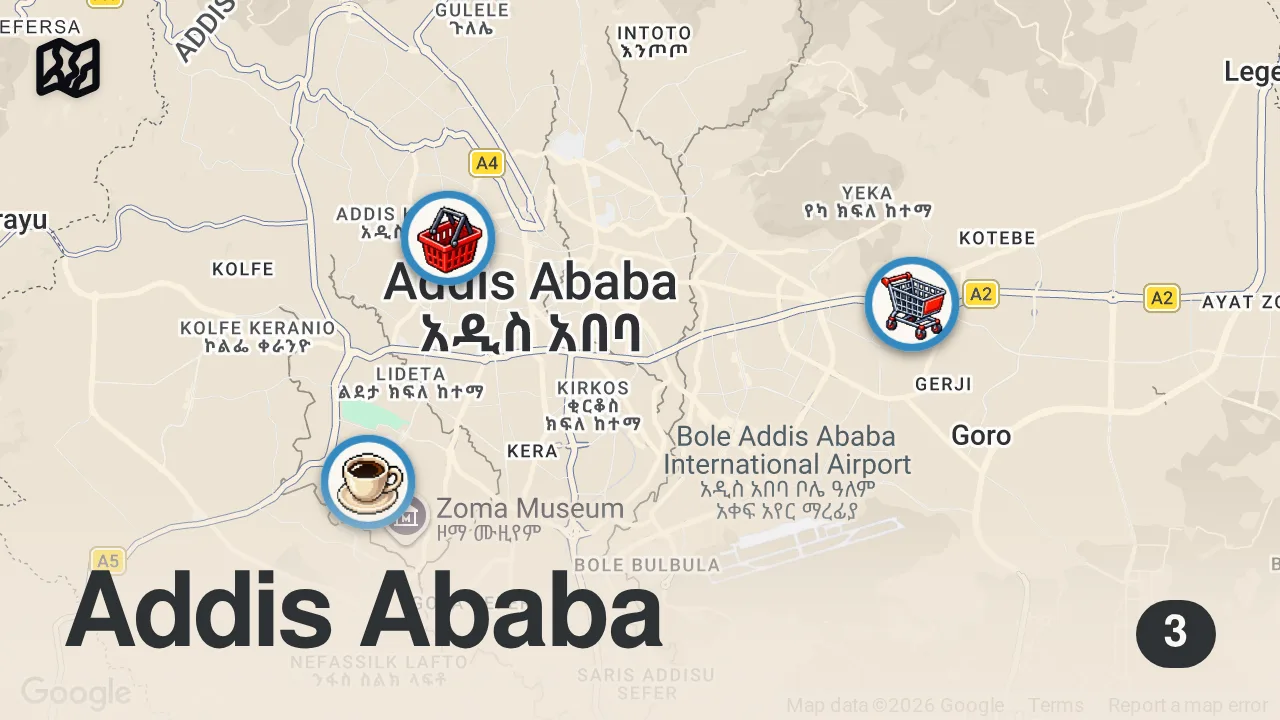 Map of 3 spots from YAMYAM GİBİ ÇİĞ ET YEDİM!!! | ETİOPYA'DA 4 GÜN