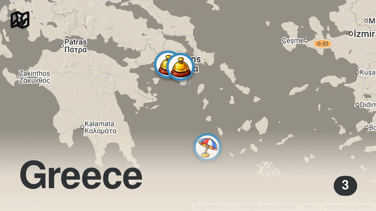 Map of 3 spots from Milos GREECE Vlog 2024 | two best friends on a gals trip, where to go, boat trip
