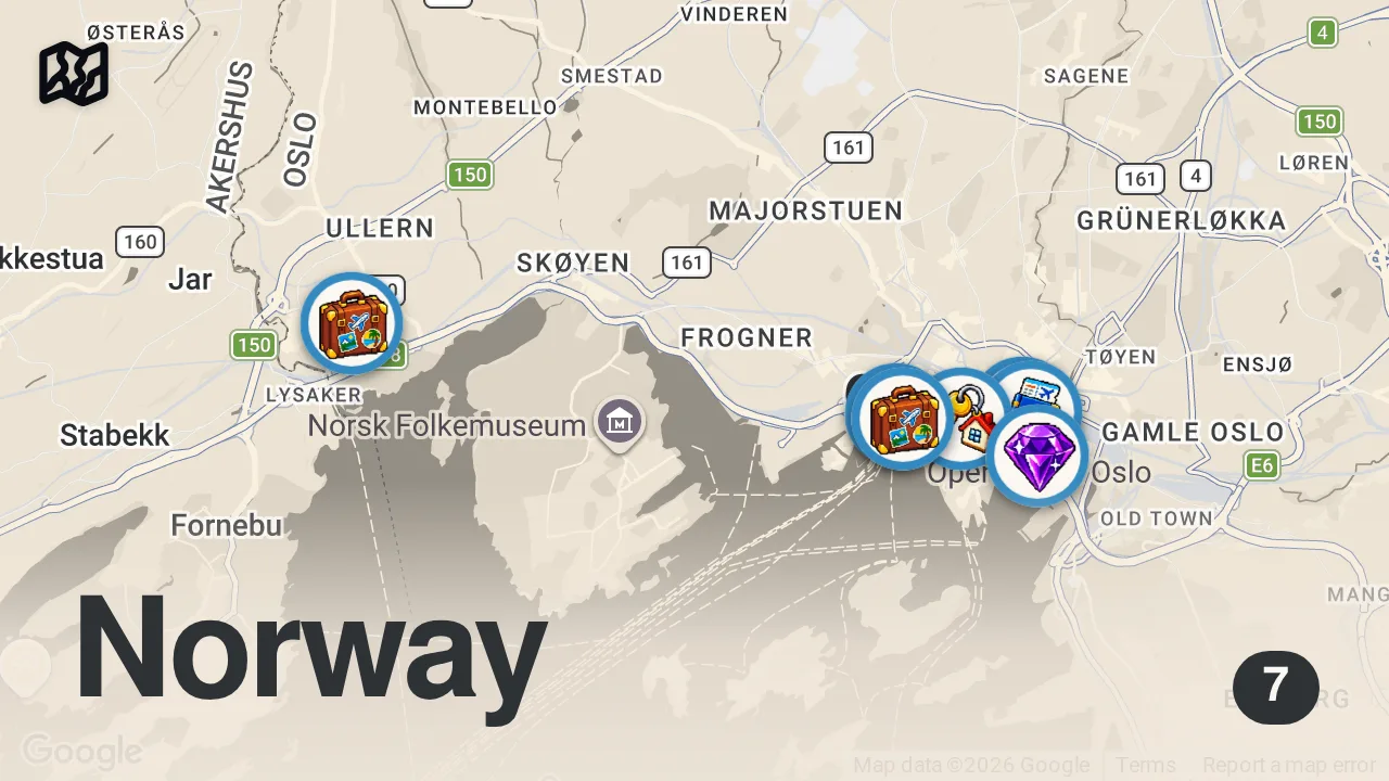 Map of 7 spots from 48 Hours in Oslo, Norway: Things to Do and Eat 🇳🇴