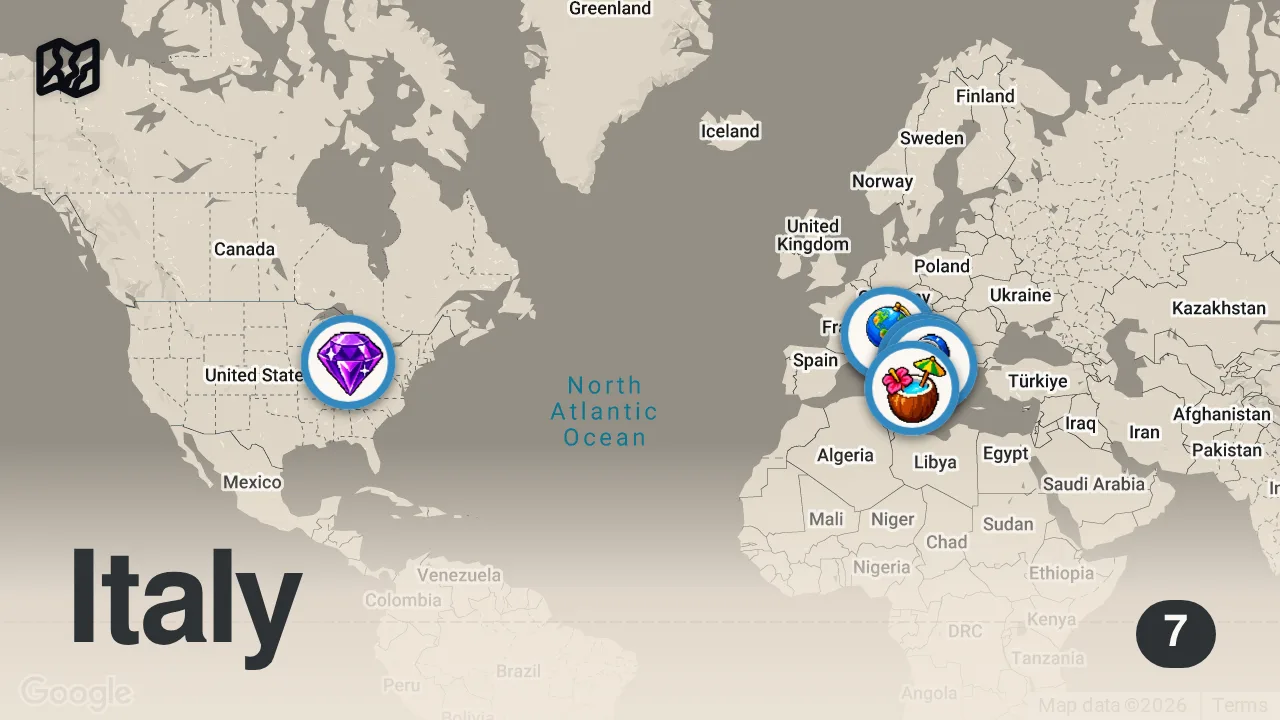 Map of 7 spots from Top 10 Regional Dishes to Try in Italy