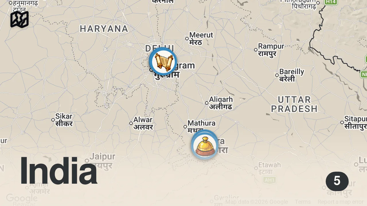 Map of 5 spots from Holi Festival India | New Delhi & Taj Mahal Travel Guide