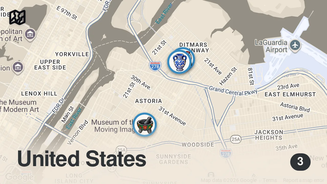Map of 3 spots from The best cheap eats in Astoria, Queens #shorts #food #queens #pizza #cheapeats