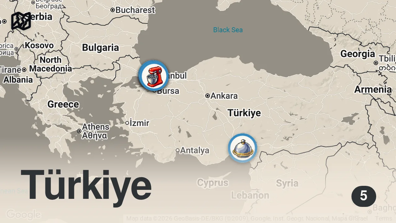 Map of 5 spots from KURTULUŞ LEZZET REHBERİ (Adana kebap, söğüş, profiterol) - Ayaküstü Lezzetler