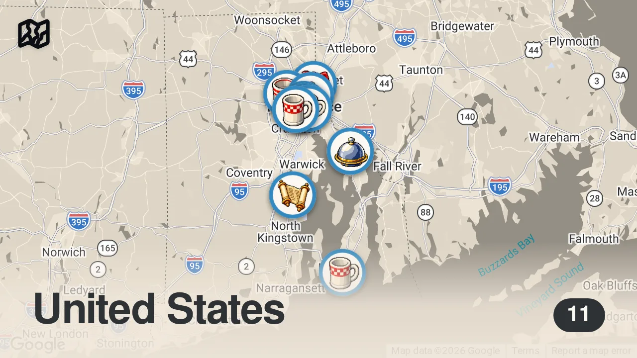 Map of 11 spots from Best Brunch Spots in Rhode Island
