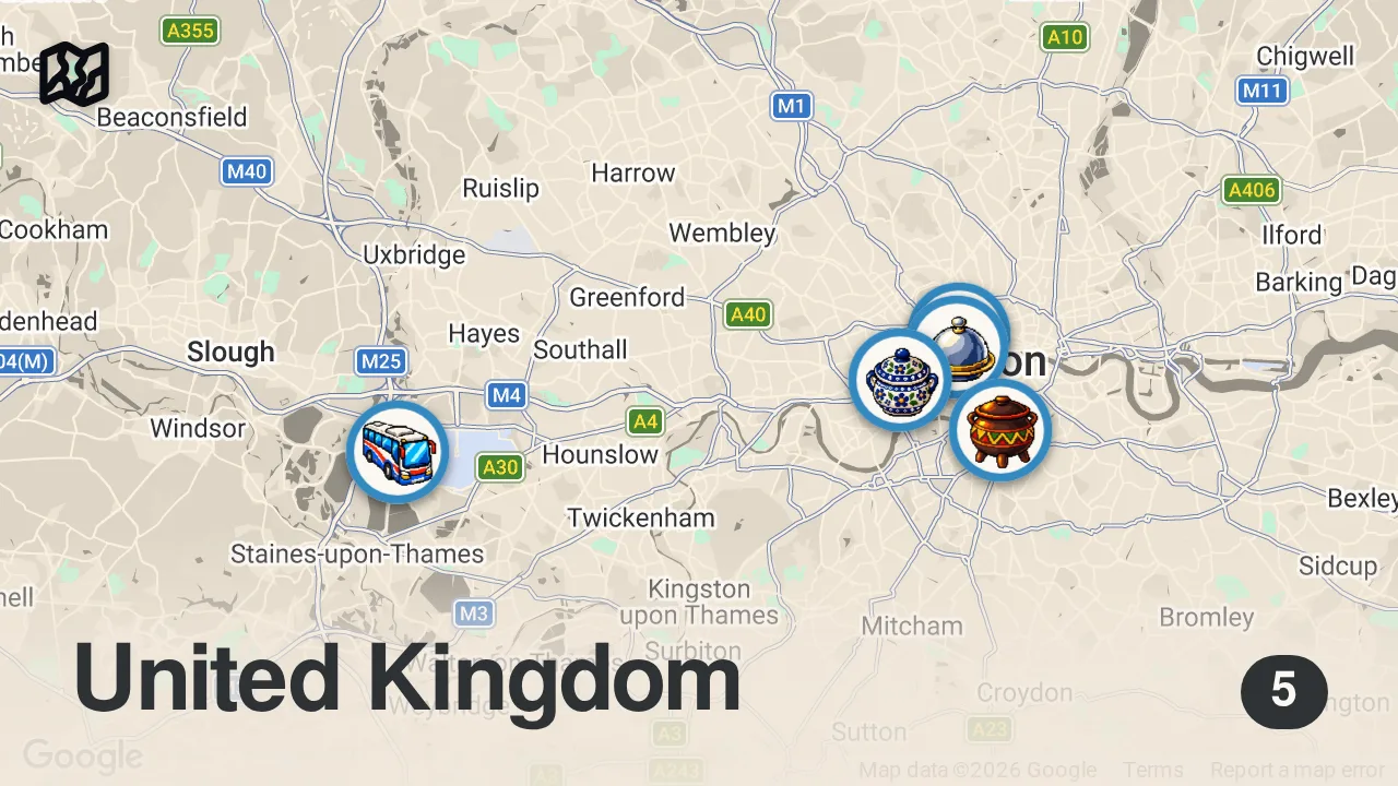 Map of 5 spots from I Tried the World's Most Underrated Cuisines